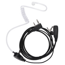 Accessoire voor walkie-talkie met een robuuste behuizing en een oordopje met akoestische buis, dat zorgt voor een compact en draagbaar ontwerp en een
