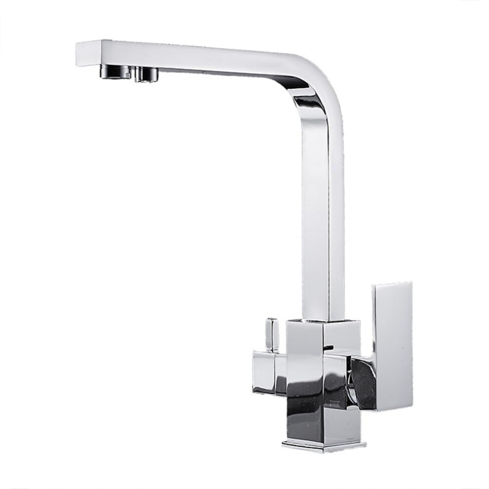 3 Way Kitchen Tap With Water Filter, Brass Dual Lever 360 Swivel Mixer Faucet For Sink, Chrome 9044945740257