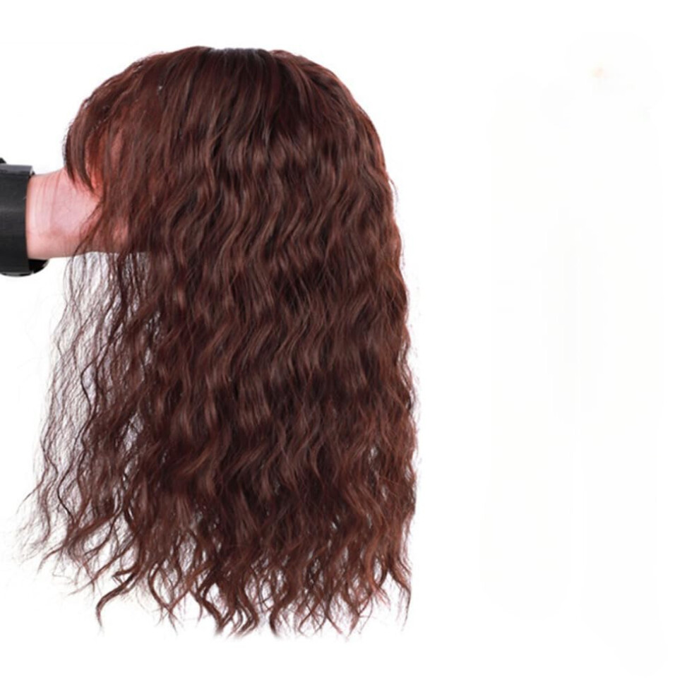 Unisex Brown Dark Curly Hair Topper With Bangs Clip In Hairpiece For Thinning Hair 25Cm Volume Boost