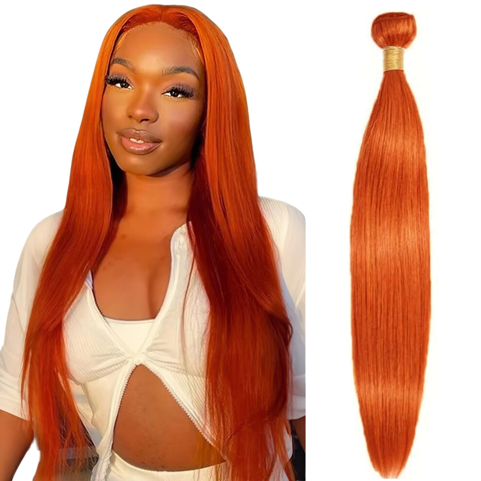 Unisex Orange Brazilian Virgin Human Hair Bundle 22 Inch Straight Ginger #350 Double Weft 12A Grade
