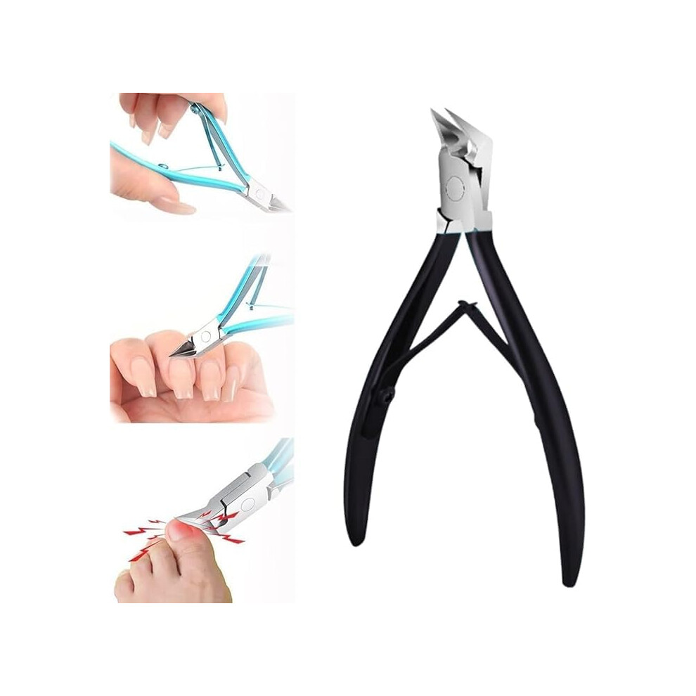 Black Long Handle Toenail Clippers For Thick And Ingrown Nails, Nonslip Precision Blade
