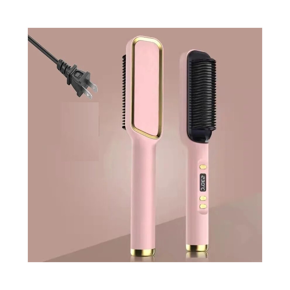Pink Hot Comb Hair Straightener With Fast Ptc Heating, Led Temp Control, Antiscald, Dual Voltage,
