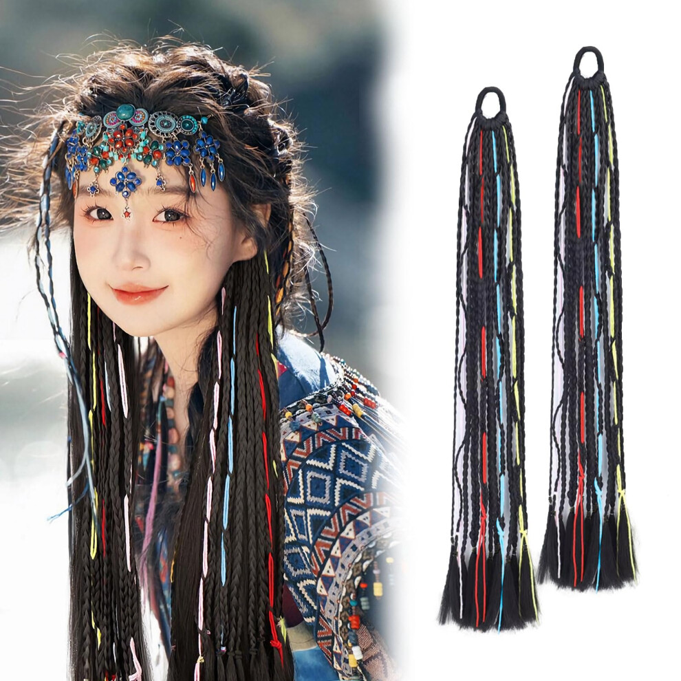 Unisex Braiding Hair Extensions With Unique Twisted Braid, 4Tone Synthetic Ponytail Hairpiece 23.6 In, 2Pcs