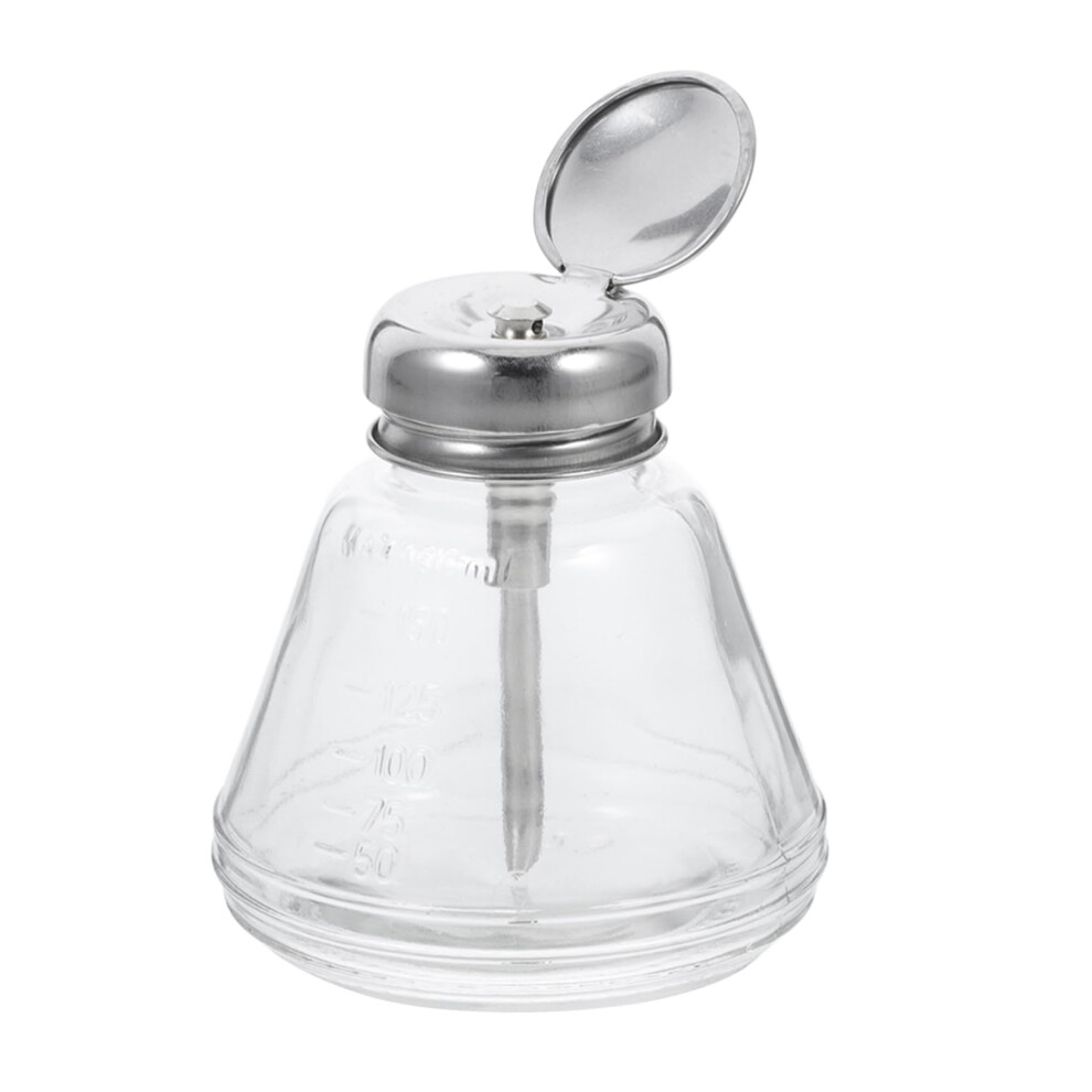 Glass Pump Bottle Push Down Dispenser for Nail Polish Remover Wide Mouth Refillable Container