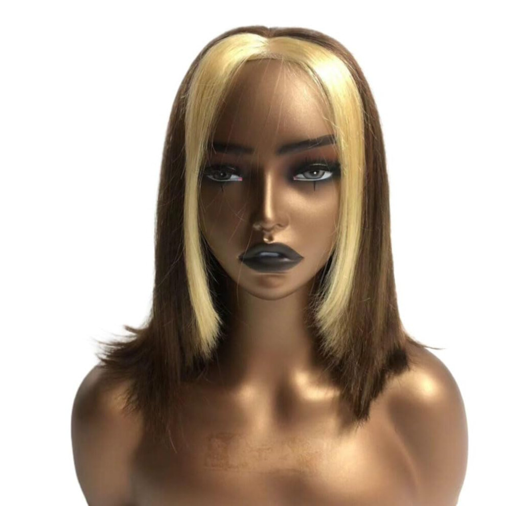 Human Hair Bob Wig 12 Inch Highlight Glueless Lace Front Pre Plucked 180% Density Brazilian Hair
