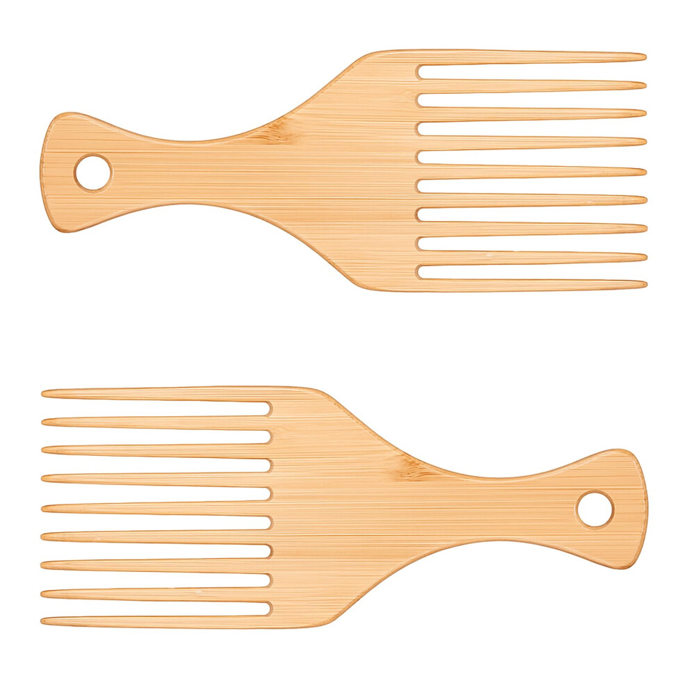 Unisex Afro Hair Pick Set, Wide Tooth Bamboo Comb For Curly Hair, Antistatic Smooth Detangling