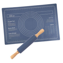 Silicone Baking Mat Set with Wooden Dough Roller, Non Slip Pastry Mat with Measurements for Bread and Pizza