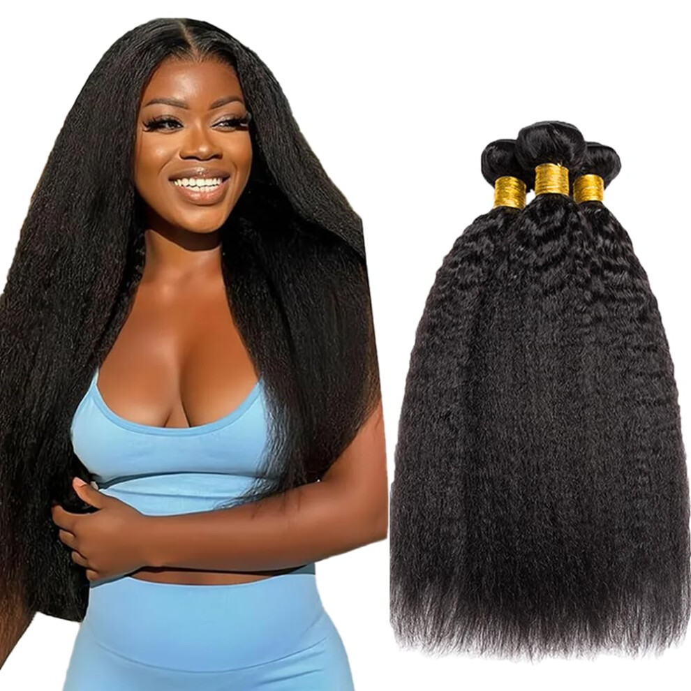 Unisex Black Brazilian Kinky Straight Virgin Human Hair Bundles Natural Tangle Heat Styling