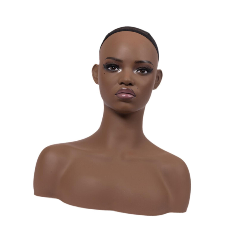 Unisex Realistic Female Mannequin Head With Shoulder Stable Professional Wig Holder Manikin Pvc Head Wig Stand For Scarves Wig Hats