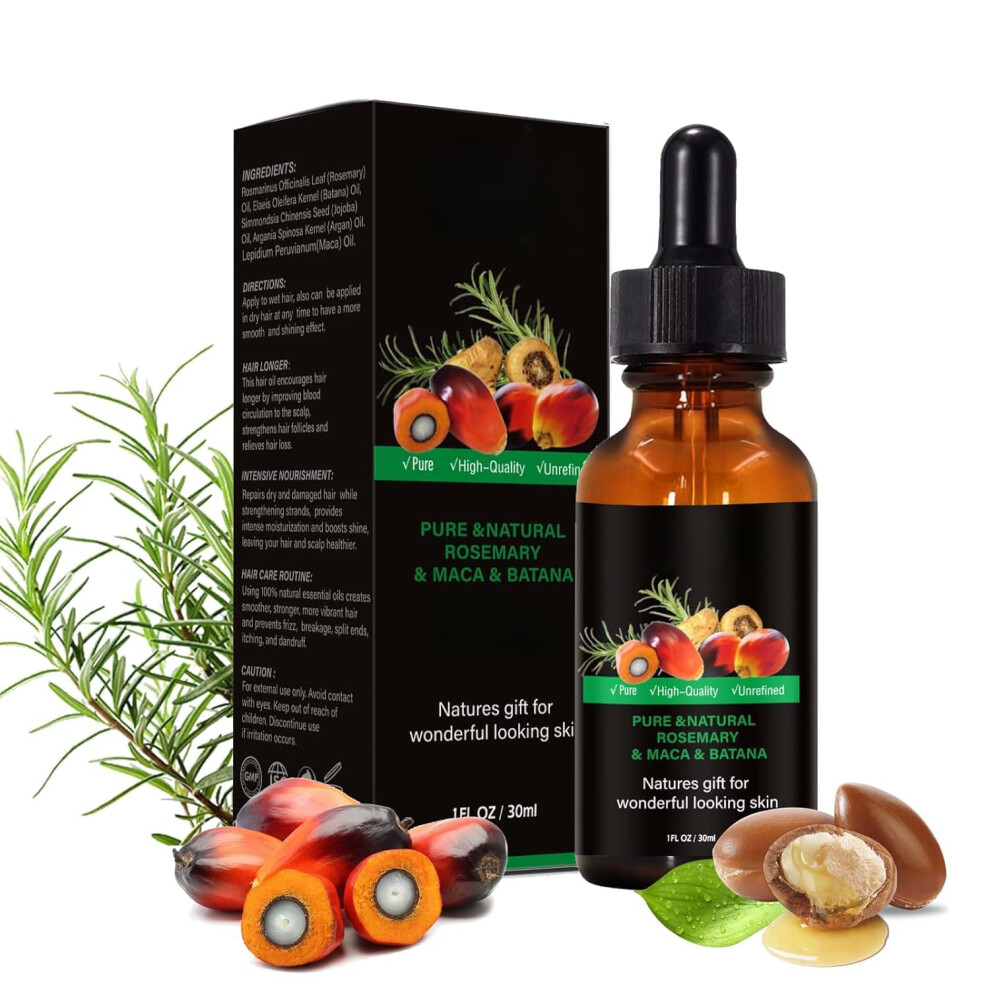 Rosemary Hair Oil with Batana, Jojoba and Argan  Organic Hair Treatment for Growth and Frizz Control