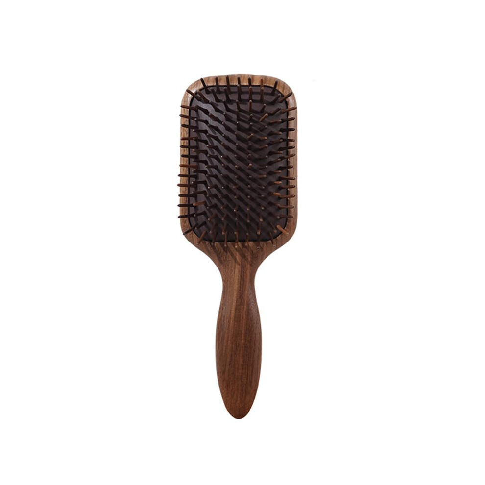 Black Wooden Hair Brush With Antistatic Walnut Bristles, Paddle Detangler For Gentle Scalp Massage