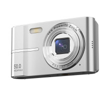 2,4-Zoll-Retro-Digitalkamera, 4K HD, kleine tragbare CMOS-Minikamera, 50 MP, 16-facher Zoom, Videorekorder, Silber