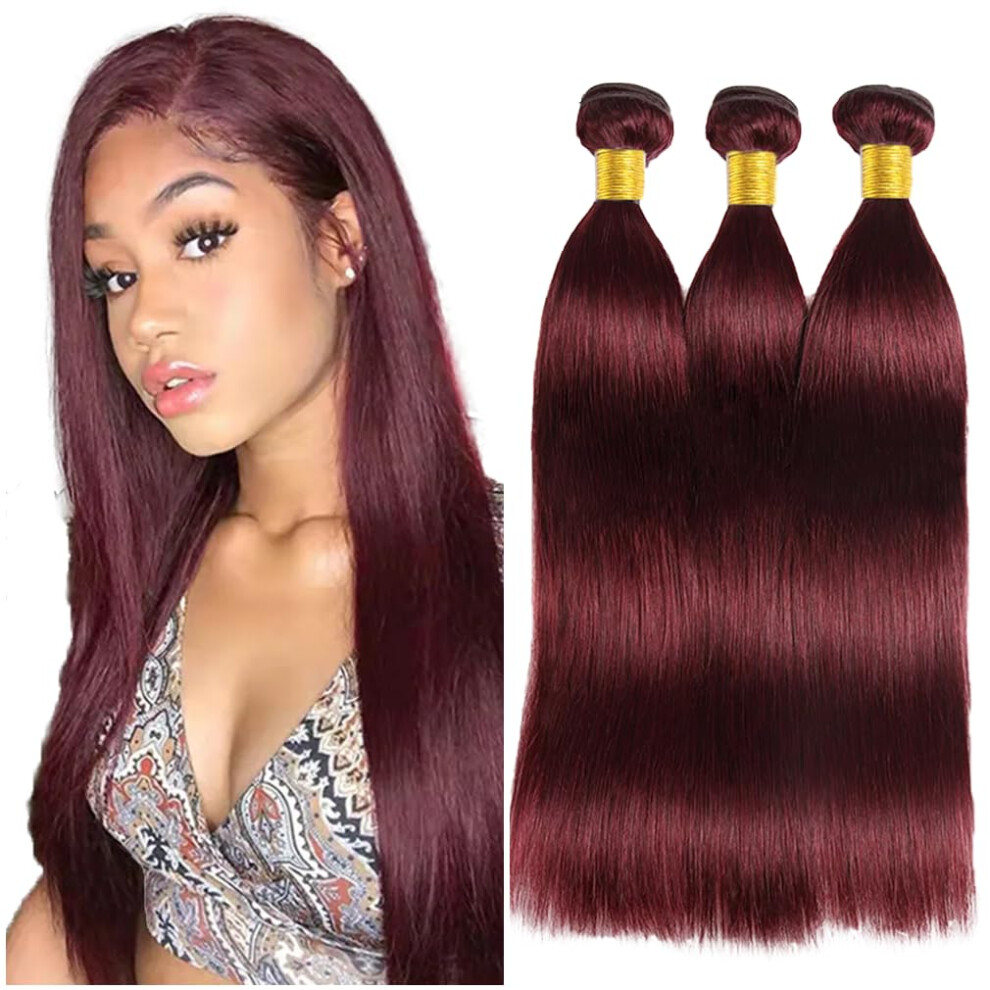 Unisex Red Brazilian Virgin Hair Bundles 99J Burgundy Straight Extensions 24 26 28 Inch Remy Weave