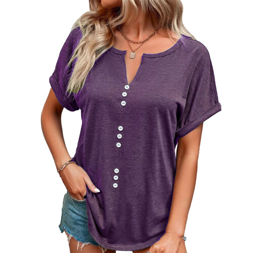 Γυναικείο T-shirt με V λαιμόκοψη και κουμπιά μπροστά, casual καλοκαιρινό μπλουζάκι με