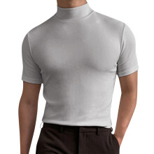 Herretop med rullekrave, slim fit kortærmet T-shirt med ensfarvet design, åndbart, let og strækbart stof til hverdagsbrug