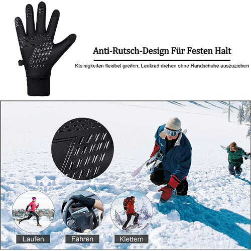 Guanti invernali in tessuto softshell, resistenti all'acqua e antiscivolo, compatibili con touchscreen, ideali per sci e snowboard. 1