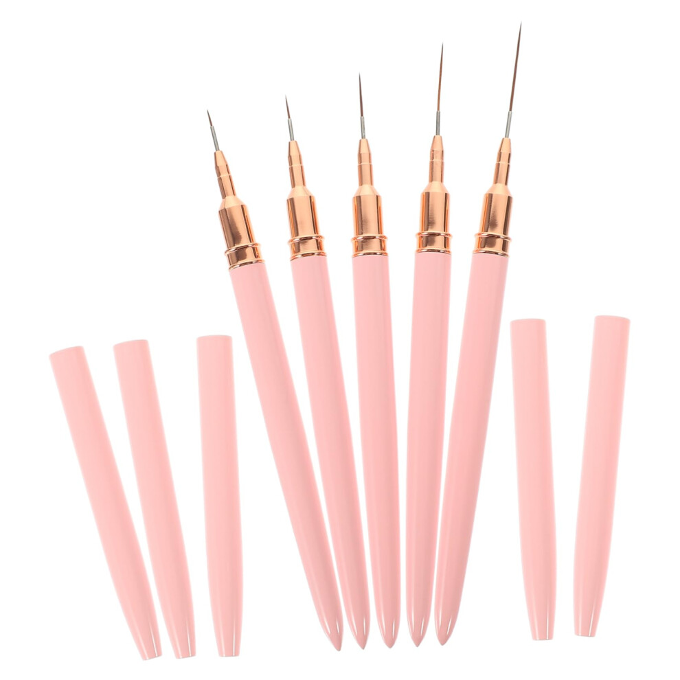 Pink 5Pcs Nail Art Brushes Set Thin Liner Pens For Gel Polish Fine Detail Painting