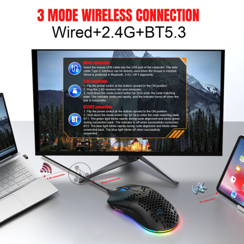 3-Modi BT5.3/2.4G/USB-C 650 mAh 13x6,7x3,8 cm B/W 1