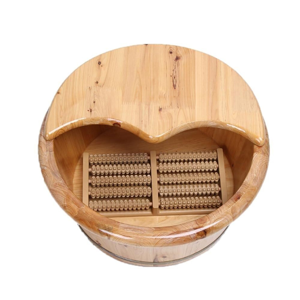 Wooden Foot Basin with Lid and Massage Bead Spa Pedicure Tub for Home and Salon Foot Soaks