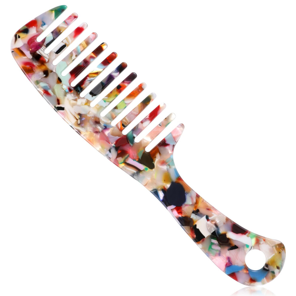 Unisex Wide Tooth Comb For Curly Hair, Cellulose Acetate Detangling Comb Tortoise Shell, Wet And Dry Styling For Women And Men