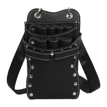 Hairdresser Tool Belt PU Leather Barber Scissor Pouch with MultiPocket Storage Adjustable Strap Black