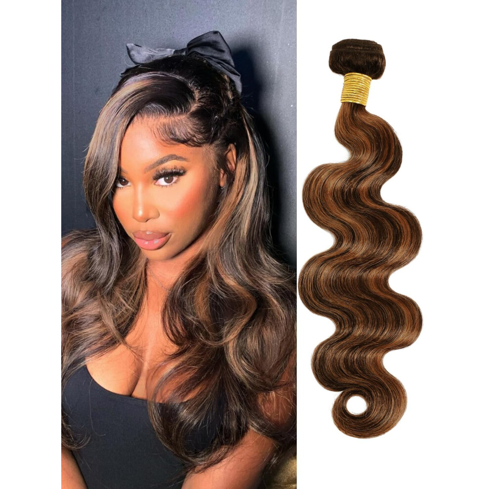 Unisex Brown Brazilian Body Wave Human Hair Bundle 24 Inch Virgin Remy Honey Blonde Balayage Highlight