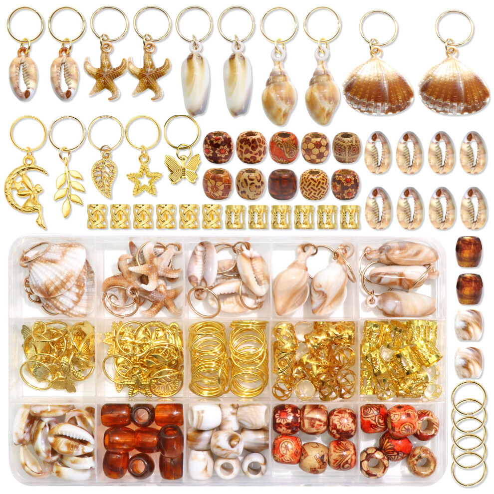 Unisex 156Pcs Dreadlock Accessories Hair Braid Beads And Cuffs Set With Shells Charms For Braids Locs