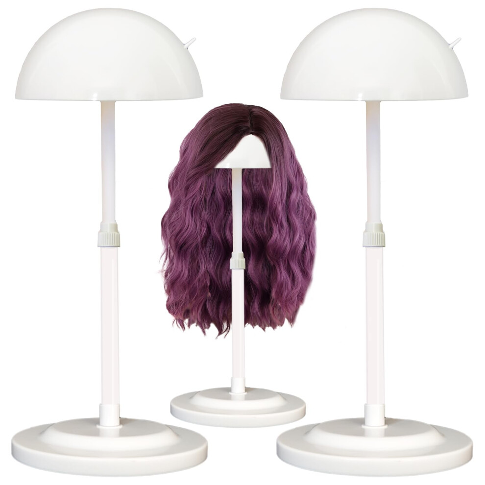 Unisex White Adjustable Height Wig Stand 2Pcs Plastic Wig Holder With Stable Base For Drying And Display