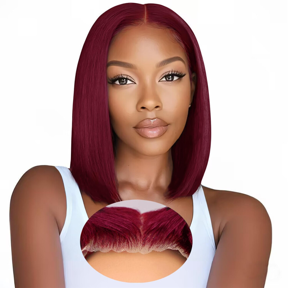 Unisex Red 99J Burgundy Bob Wig Glueless Human Hair 14 Inch 9X6 Hd Lace Closure Pre Plucked Pre Cut