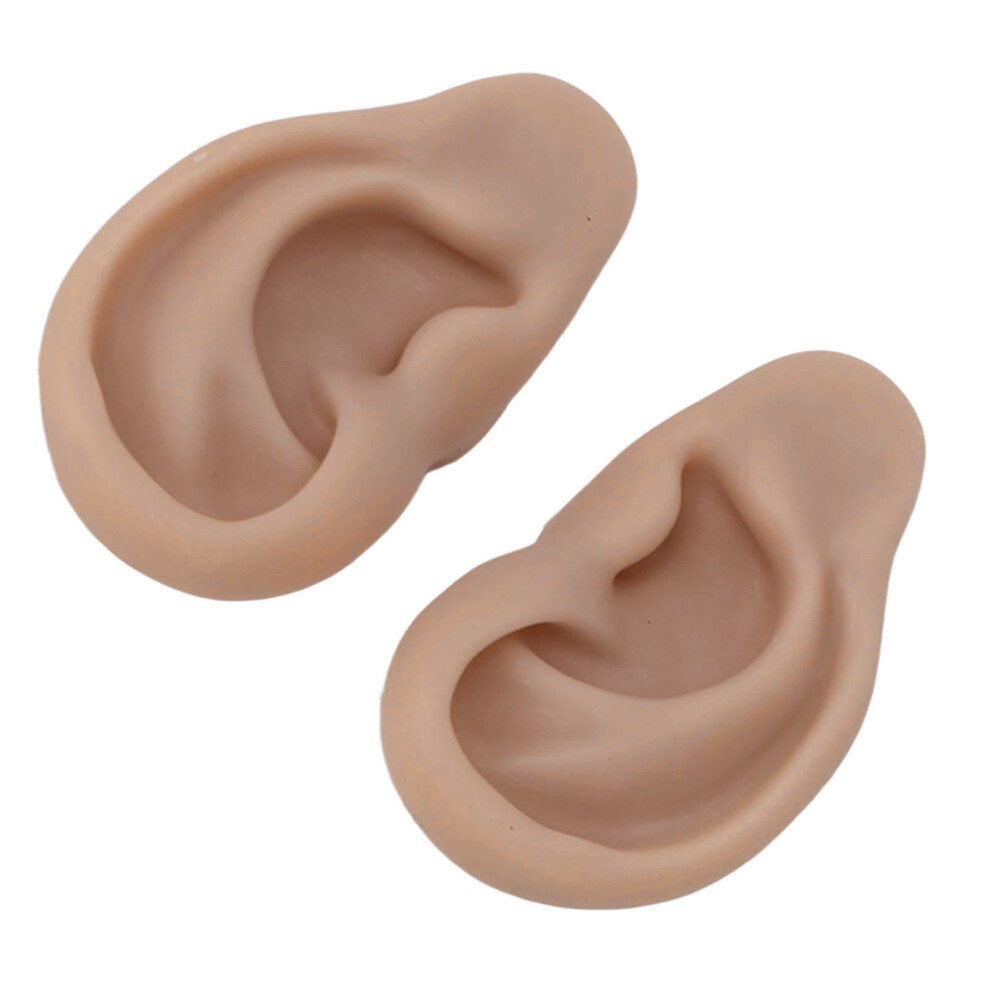 Silicone Ear Model Pair for Piercing Earrings Display Practice Deep Skin Color