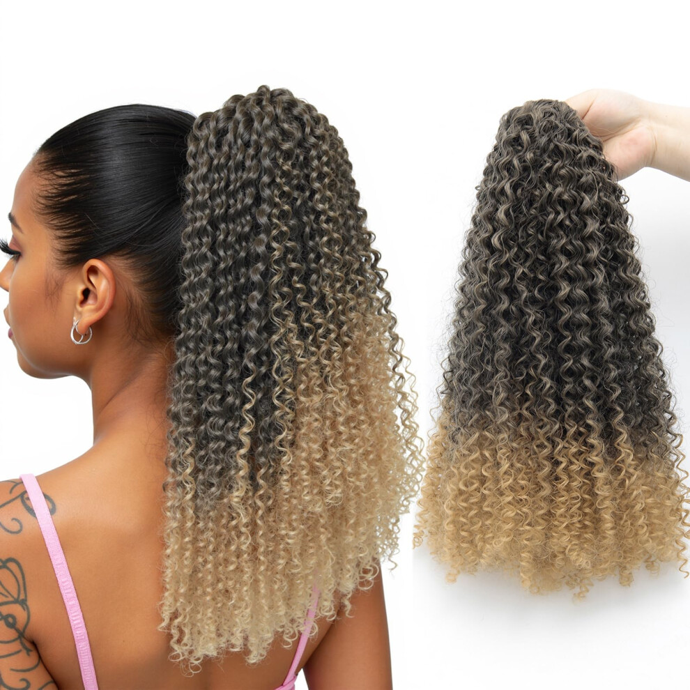 Unisex Brown Kinky Curly Drawstring Ponytail 18 Inch Warm Synthetic Hairpiece No Shedding Tangle