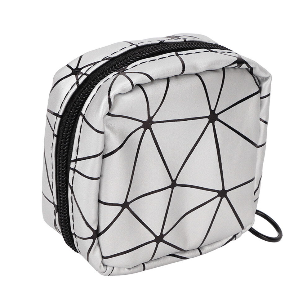 Silver Compact Waterproof Pu Leather Lipstick And Cosmetic Bag For Women Travel
