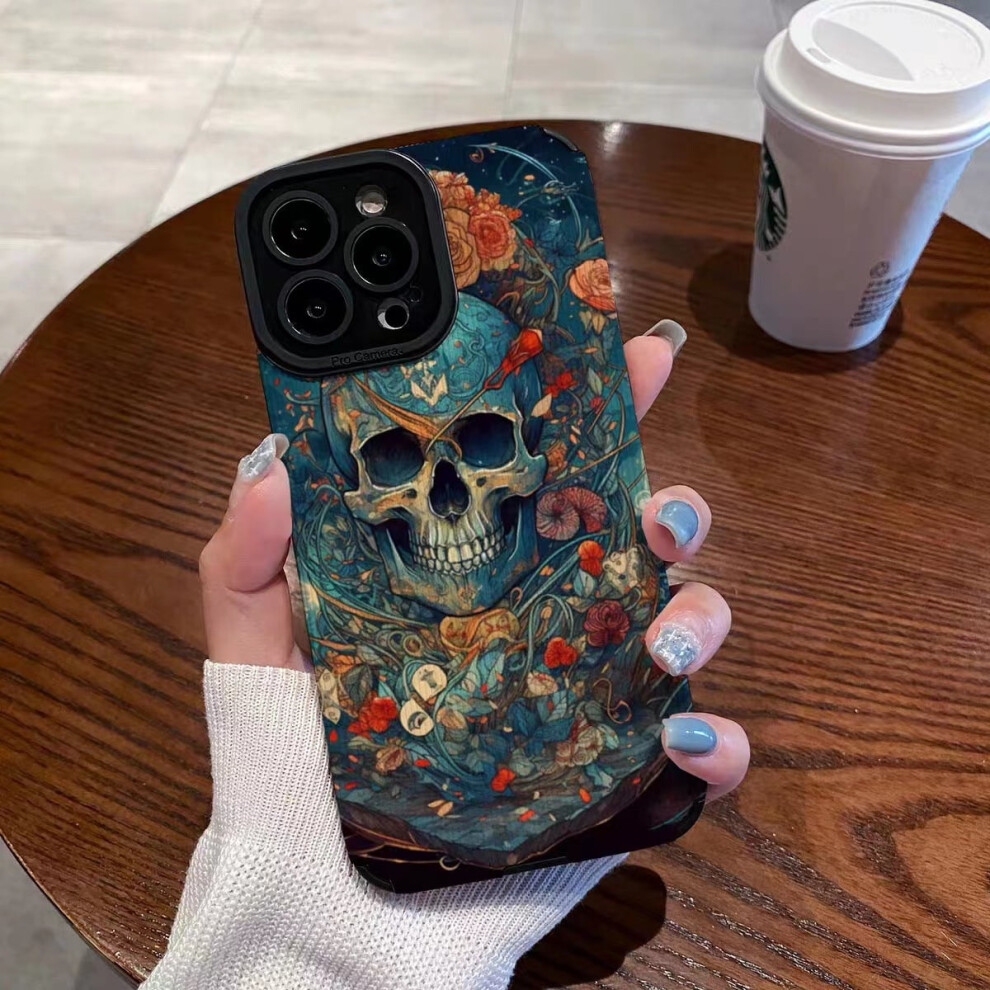 Phone Case For Compatible With Iphone13promax Silicone Compatible With Apple 15 Mobile Phone Case 11 Creative Flower Skull Case 9048212203056
