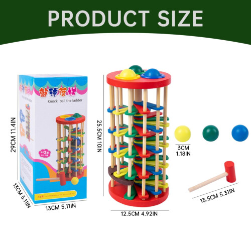 VISALY Deluxe Ξύλινος Πύργος με Σφυρί και Εκπαιδευτικά Παιχνίδια για Νήπια Ξύλινος 2