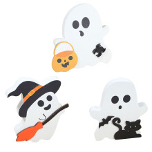 Maisiúcháin Tráidire Sraithe Taibhse Bán Gleoite Oíche Shamhna YiFudd Ornáid Bheag Maisiú Deisce