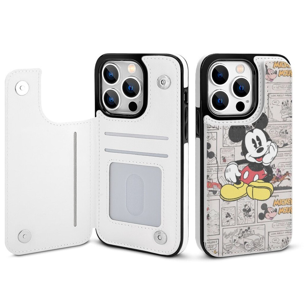 Mickey Mouse Wallet Case Compatible With Iphone 14 Pro, Pu Leather Flip Cover With Card Holder, Kickstand & Magnetic Clasp 9048212203278