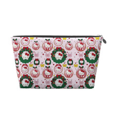 Pochette per cosmetici con stampa natalizia di Hello Kitty, astuccio da viaggio in PVC effetto pelle con cerniera argentata, organizer multifunzione