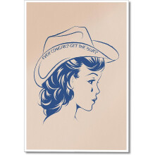Tablou de perete pe pânză vintage albastru cu cowgirls chiar și blues, imprimare poster retro western cowgirl, decor de perete drăguț preppy