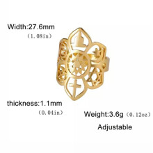Anello RSAMD con fiore di loto in acciaio inossidabile, croce yoga, stella di David, luna e stella, gioielli - Misurabile - Oro