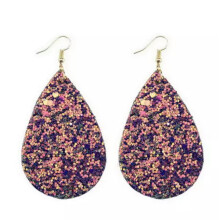 Orecchini a goccia RSAMD in pelle glitterata multicolore con paillettes, orecchini da donna a goccia d'acqua - Viola