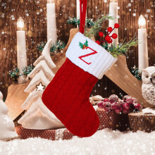 XUNRYAN Meias de Natal brancas com monograma no punho, meias de tricô com letras bordadas para decoração de Natal em família (Z) - Preço abaixo