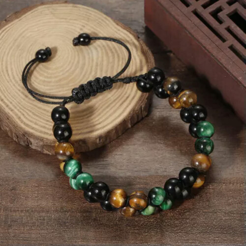 Κολιέ-Βραχιόλι RSAMD Tiger Eye με Αιματίτη και Οψιδιανό, Τριπλή Προστασία, Vintage Ανδρικό, 5 2