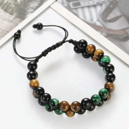 Κολιέ-Βραχιόλι RSAMD Tiger Eye με Αιματίτη και Οψιδιανό, Τριπλή Προστασία, Vintage Ανδρικό, 5 1