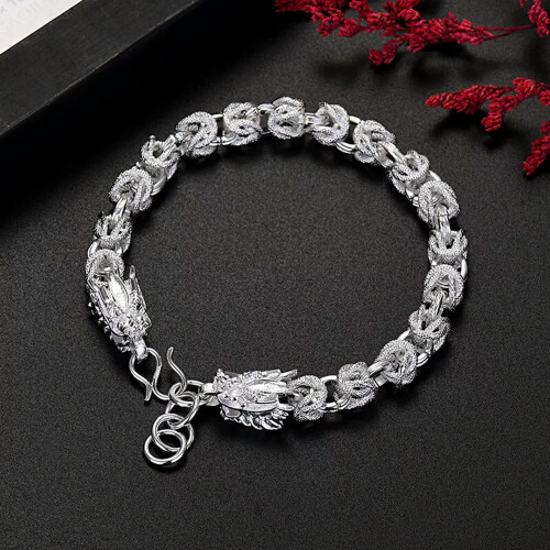 Pulseira de prata esterlina RSAMD925 com pingente de dragão para torneira, joia para casamento, 20 cm (8 polegadas). 1