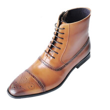 Mens Brogue Boots Leather LaceUp Ankle Derby Vintage Oxford Shoes with Side Zip Yellow UK Size 5.512