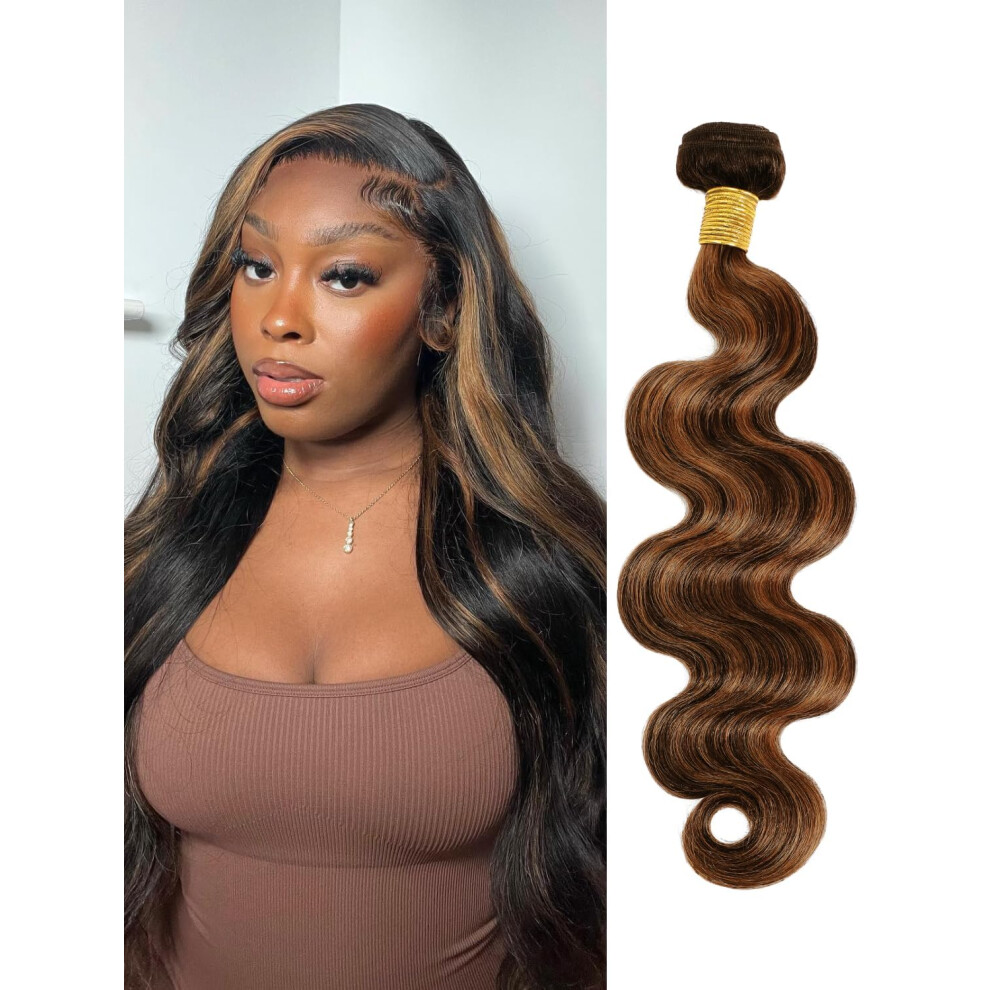 Unisex Brown Brazilian Remy Human Hair Body Wave Extensions 16 Inch Honey Blonde Ombre F1b/30 Highlight