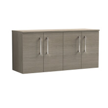 Balterley Level Modern Bathroom 1200mm Wall Hung 4-Door Vanity Unit with Worktop, Soft Close Doors, Solace Oak