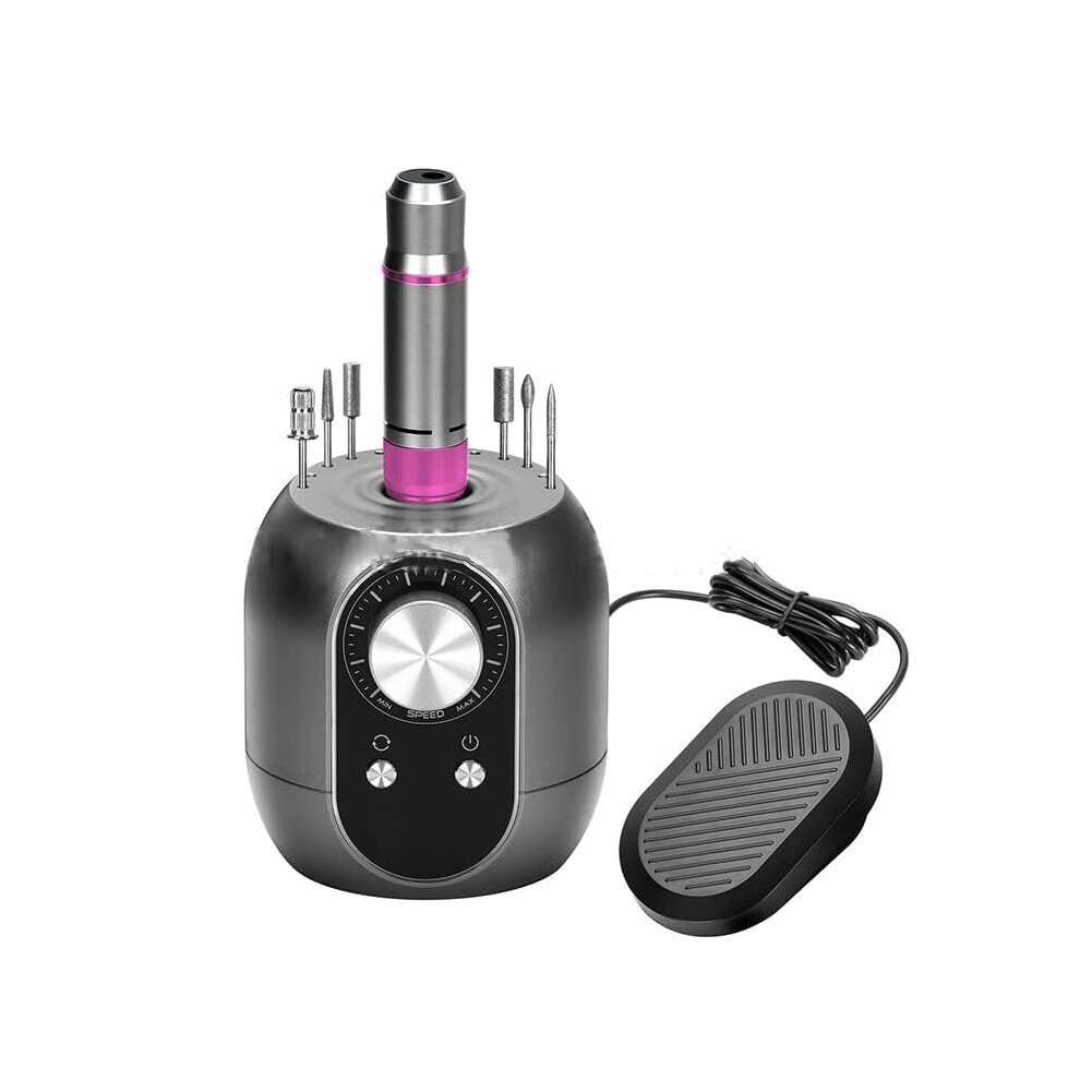 Black Nail Drill Machine 35000 Rpm Professional Electric Nail File With Foot Pedal For Manicure Pedicure