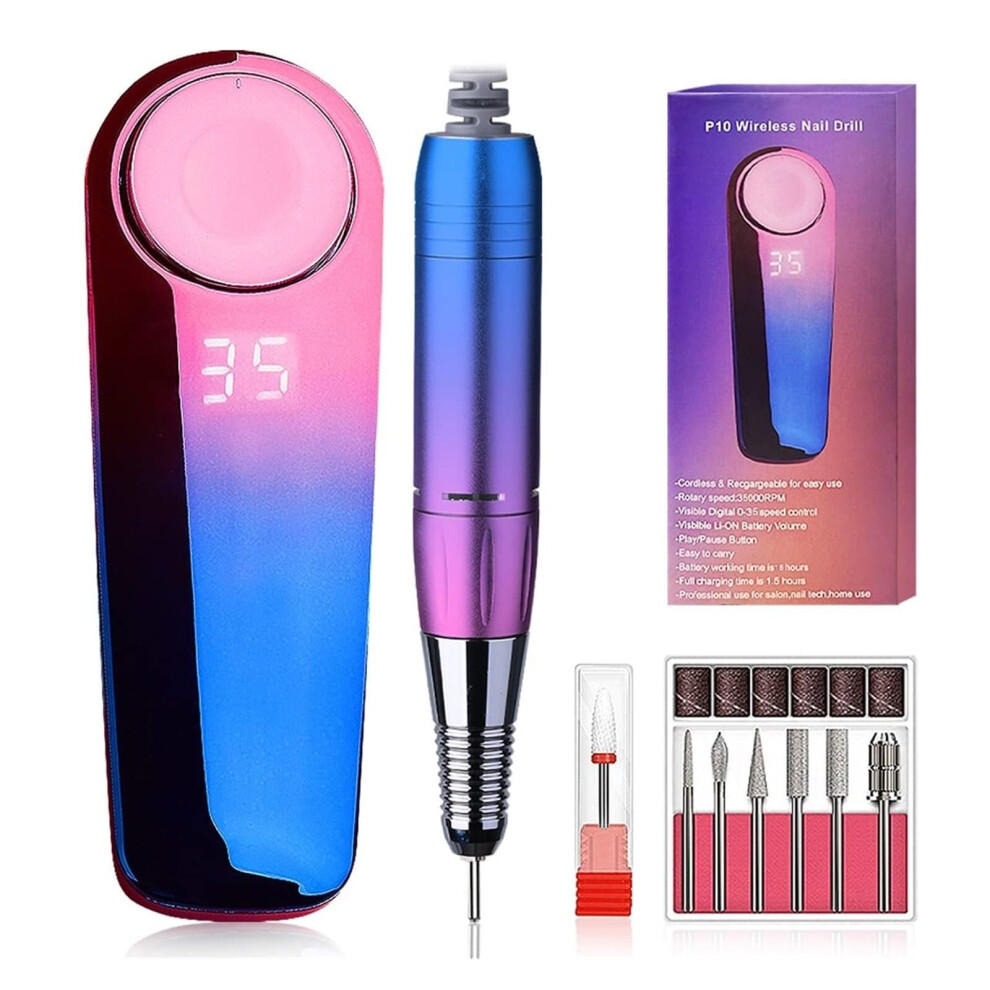 Electric Nail Drill 35000 RPM Rechargeable Professional for Acrylic Gel Nails with LCD Display