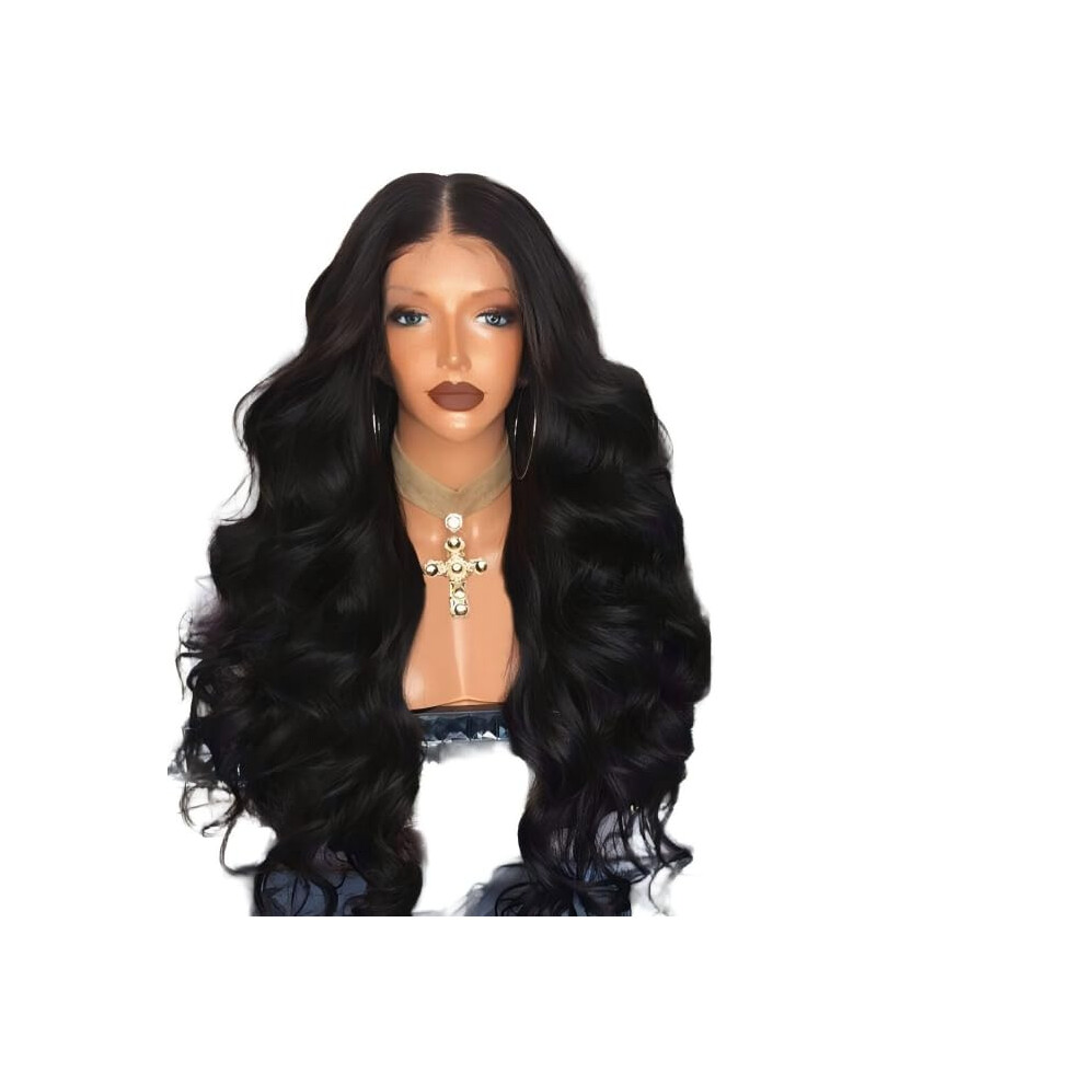 Unisex Black Women's Long Curly Wig Heat Resistant Synthetic Fiber With Voluminous Waves No Bangs